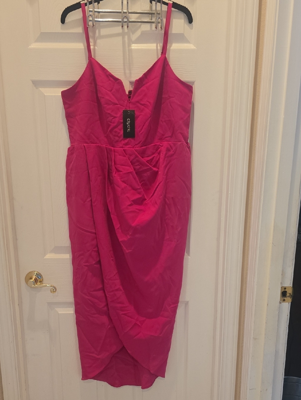 City Chic Fuchsia Midi Dress with V-Neck